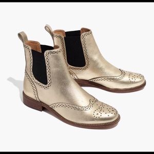 Madewell Ivan Brogue Chelsea Boots in Gold